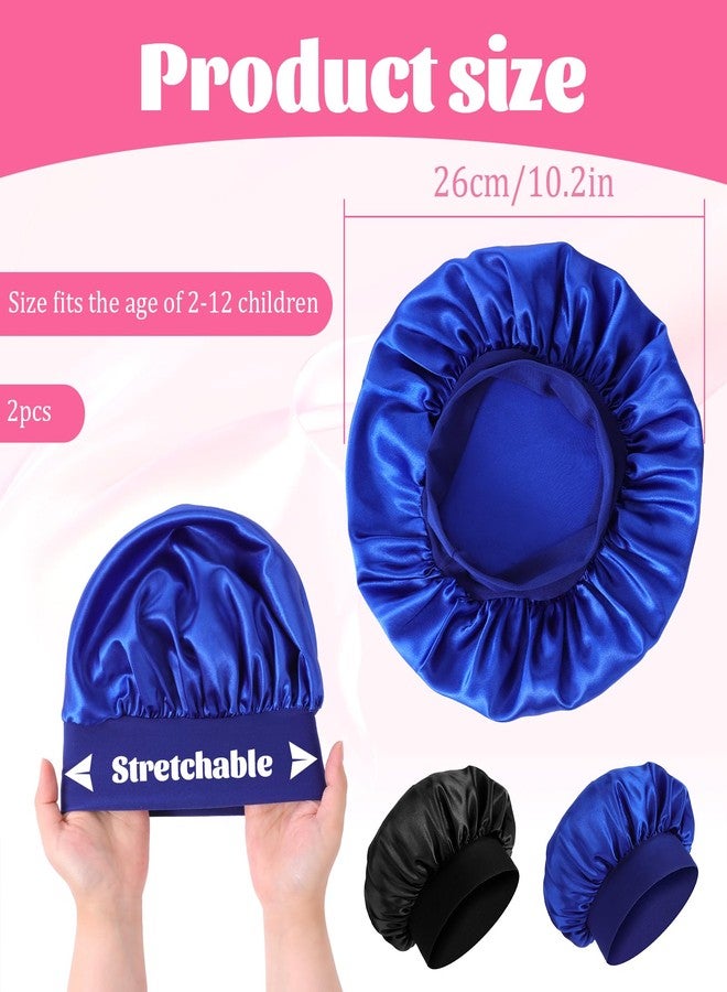 Ajcotahm 2 PCS Bonnets for Kids Bonnet for Boys Silk Satin Sleeping Cap Satin Kid Bonnets Curly Hair Wrap Elastic Wide Band Bonnet Sleep Cap for Child Toddler - Image 2